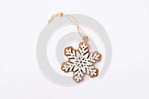 Winter,Christmas, New Year wooden decoration - snowflake, star. Isolated on white background