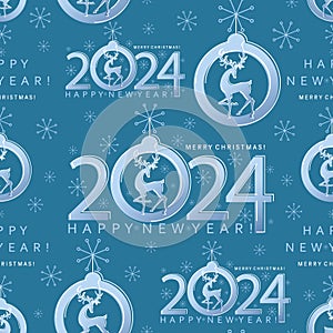 Winter Christmas reindeer. 2024. Snowy reindeer on the New Years ball. Merry Christmas. Background