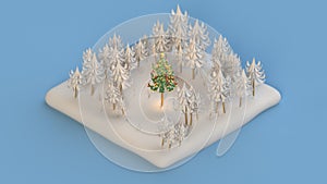 Winter christmas scene isometric 3D render