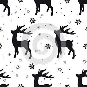 Winter Christmas seamless pattern  silhouettes of deer