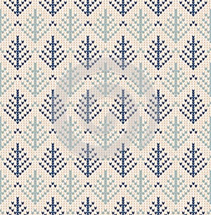 Winter Christmas tree x-mas knit seamless knitted abstract background backdrop. Knitting fir-tree pattern. Winter knitting. Flat