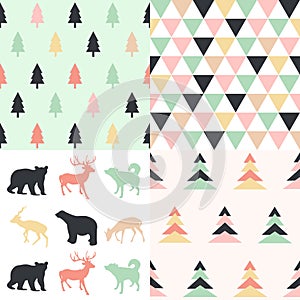 Winter christmas vector seamless patterns