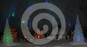 Winter Christmas Village With Snow and Lights