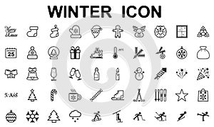 Winter, christmas and winter sports icons on white background