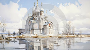 Winter Church Painting: A Renaissance Of Nobleman's Church In Russia