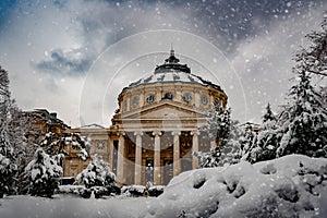 Winter in the city center at the Roman Athenaeum