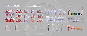 Winter city constructor set, vector illustration