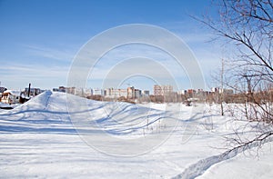 Winter city landscape with new high-altitude houses