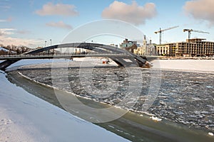 Winter cityscape of Vilnius with a modern King Mindaugas Bridge across Neris River