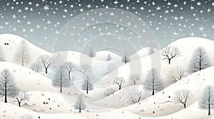 Winter clipart background with leafless trees and falling snowflakes, Generative AI Illustration
