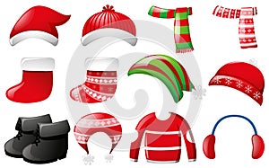 Winter clothes in red and green color