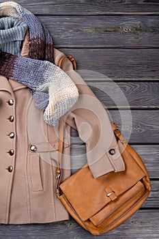 Winter clothing and handbag.