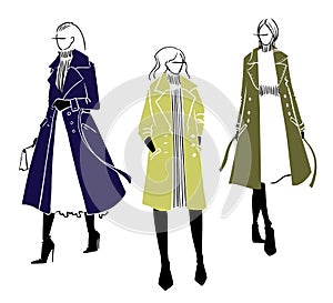 Winter coat. Fashion illustration, vector sketch