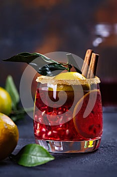 Winter cocktail with fruits and cinnamon