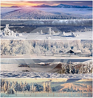 Winter collage with Christmas landscape for banners.