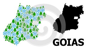 Winter Collage Map of Goias State of Snowflakes and Fir Trees