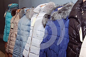 Winter Collection Of Different Jackets with fur collar, Dressed In Mannequins For Sale