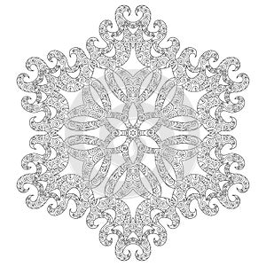 Winter coloring page with anti stress snowflake