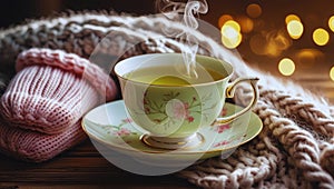Winter Comfort Scene with Tea and Soft Knits