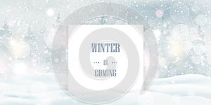 Winter is coming. Natural Winter Christmas background with blue sky, heavy snowfall, snowflakes in different shapes and forms,