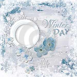 Winter composition card with Photo frame and nice flowers