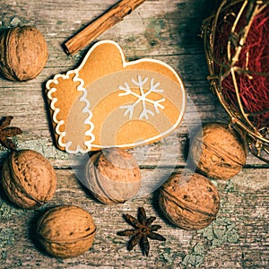 Winter composition with gingerbread cookies