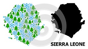 Winter Composition Map of Sierra Leone with Snow Flakes and Fir-Trees