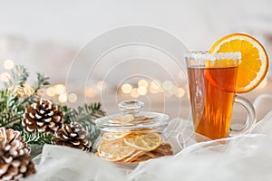 Winter composition with pine cones