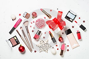 Winter cosmetics makeup, christmas holidays shopping.