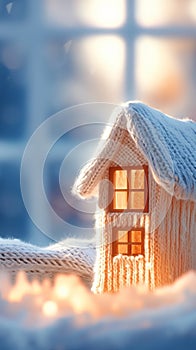 Winter coziness Knitted house, a charming abode on a blurry background