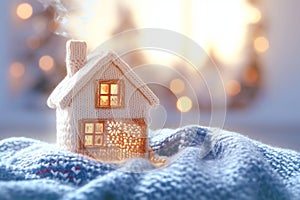Winter coziness Knitted house, a charming abode on a blurry background