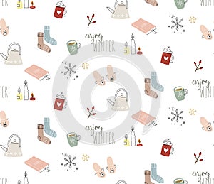 Winter cozy seamless pattern