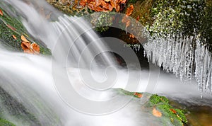 Winter creek with icicles