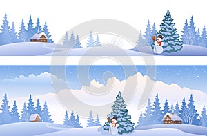 Winter day banners panoramic landscape