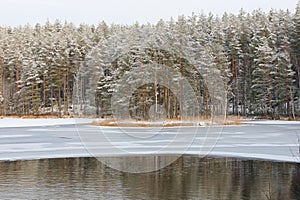 A winter day at a freezing lake
