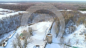 Winter day about the Koporye fortress. Russia aerial photography