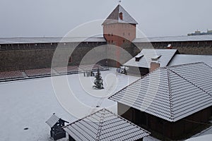 Winter day and snowstorm in the Lida Castle