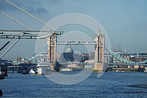 Winter Day at Tower Bridge, London with St. Paul's Cathedral View