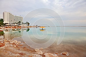 Winter in the Dead Sea. The high-rise hotel