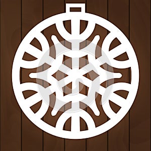 Winter decoration vector design. X-mas symbol for paper cutting, wood carving and laser cutting. Christmas tree balls.