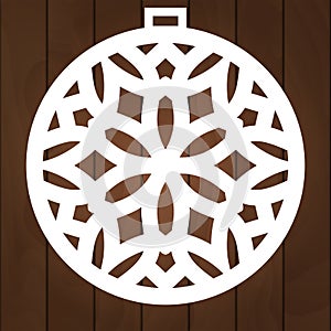 Winter decoration vector design. X-mas symbol for paper cutting, wood carving and laser cutting. Christmas tree balls.