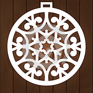 Winter decoration vector design. X-mas symbol for paper cutting, wood carving and laser cutting. Christmas tree balls.