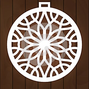 Winter decoration vector design. X-mas symbol for paper cutting, wood carving and laser cutting. Christmas tree balls.