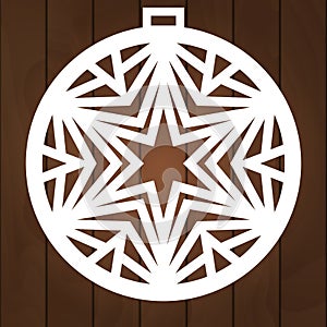 Winter decoration vector design. X-mas symbol for paper cutting, wood carving and laser cutting. Christmas tree balls.
