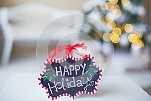 Winter decorations with Happy holidays sign