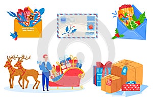 Winter delivery gifts, present purveyance box, surprise package, isolated on white, design, in style cartoon 