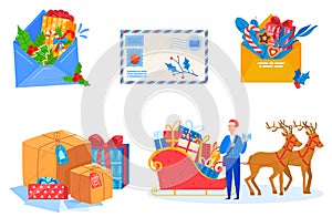 Winter delivery gifts, present purveyance box, surprise package, isolated on white, design, in style cartoon vector