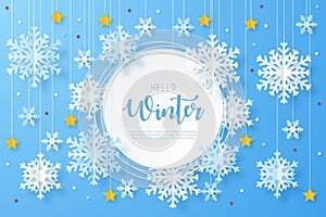 Winter design background. Origami snowfall.