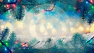 Winter design. Christmas background with Frozen table. Blurred
