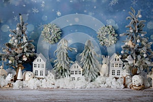 Winter diorama with houses and decorations